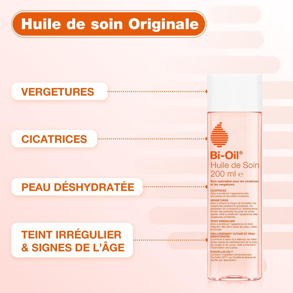 Bi-Oil Huile De Soin Pour La Peau - Soin Spécialisé Pour Les Vergetures, Cicatrices, Peau Sèche Et Teint Irrégulier - 1 X 200 Ml