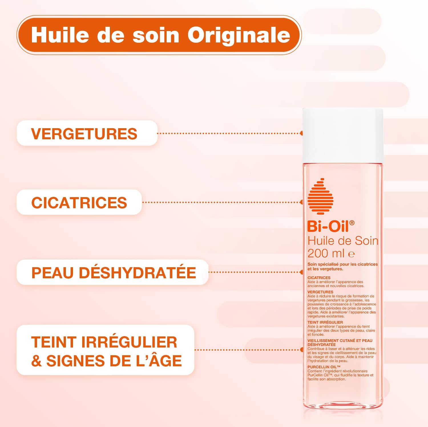 Bi-Oil Huile De Soin Pour La Peau - Soin Spécialisé Pour Les Vergetures, Cicatrices, Peau Sèche Et Teint Irrégulier - 1 X 200 Ml