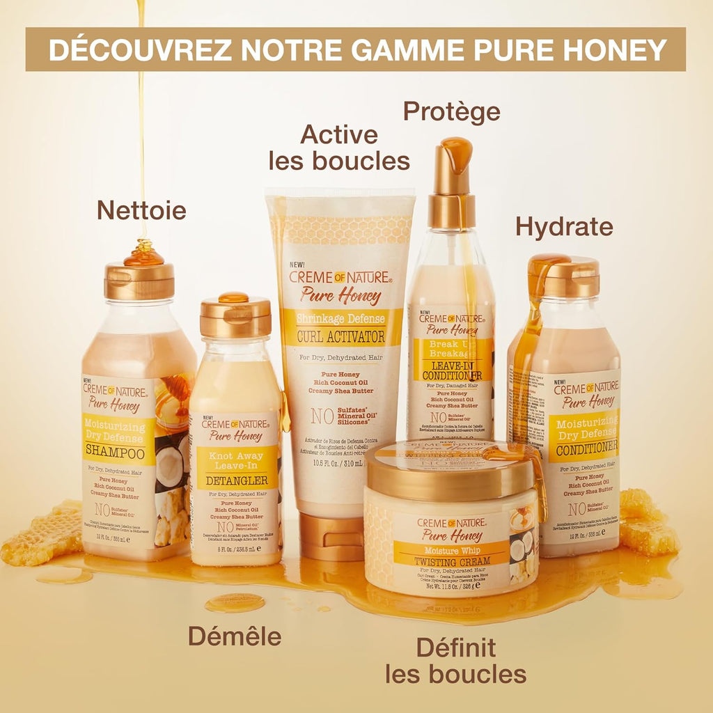 Creme of Nature Pure Honey, Crème Activatrice Boucles à l'Huile de Coco, Beurre de Karité et Miel, Soin des Cheveux Bouclés, Frisés et Crépus, Hair Curler, Produit Cheveux Sans Sulfates - 310ml