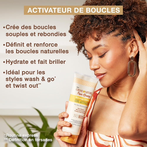 Creme of Nature Pure Honey, Crème Activatrice Boucles à l'Huile de Coco, Beurre de Karité et Miel, Soin des Cheveux Bouclés, Frisés et Crépus, Hair Curler, Produit Cheveux Sans Sulfates - 310ml